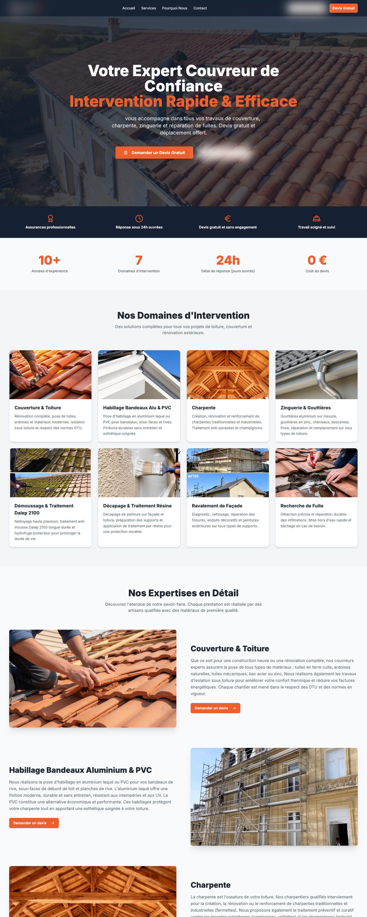 Site réalisé par Linkvision pour un client couvreur (nom flouté)